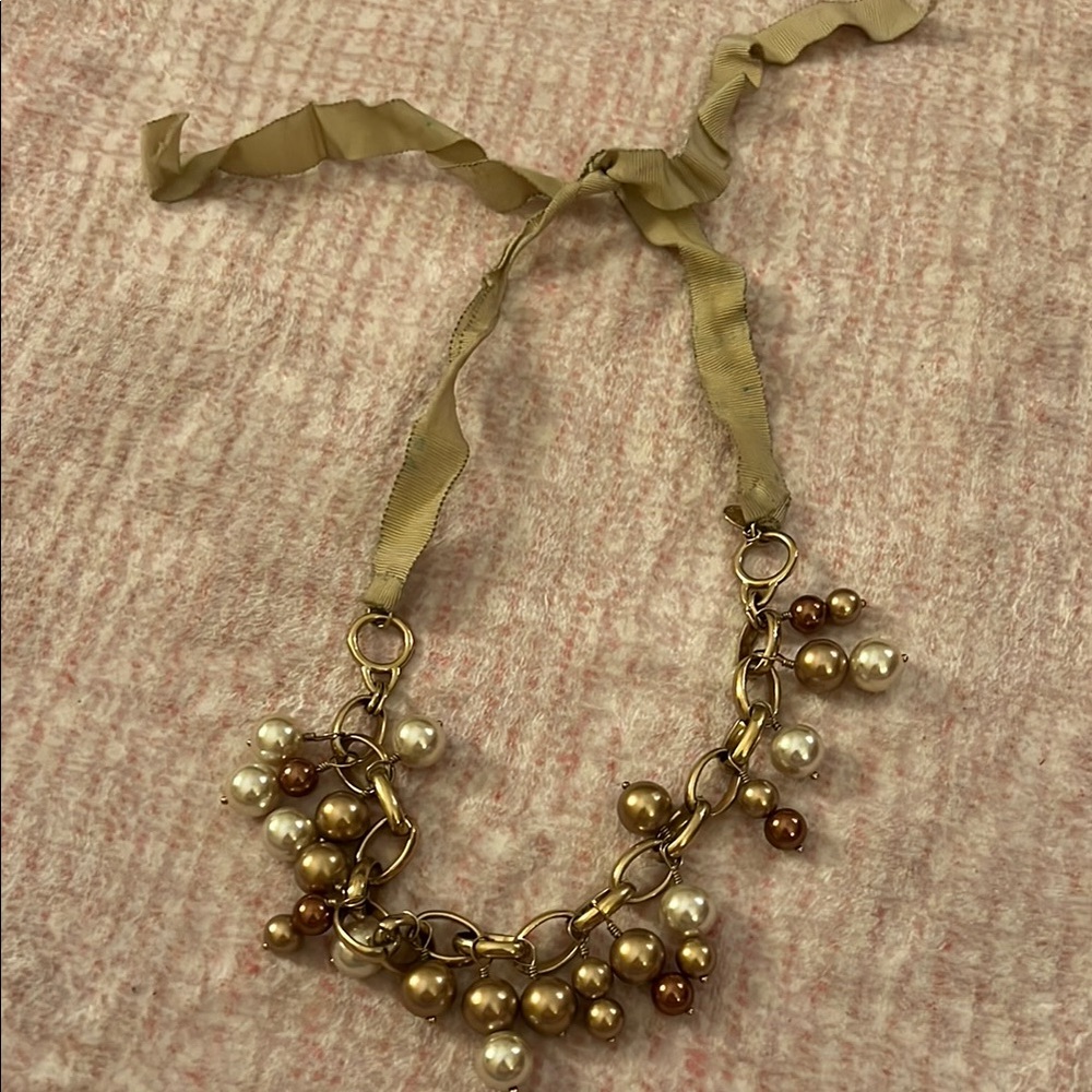 J. Crew Gold and Cream Necklace with Elegant Cluster Design